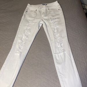 High rise white ripped jean